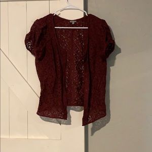 Burgundy Flower Lace Blazer with Buttons